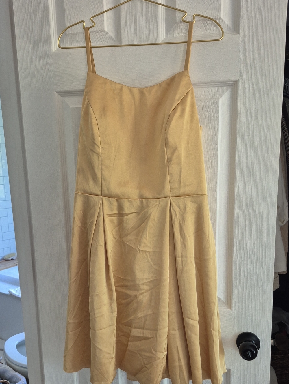 Sunlit Satin Midi Dress with Spaghetti Straps
